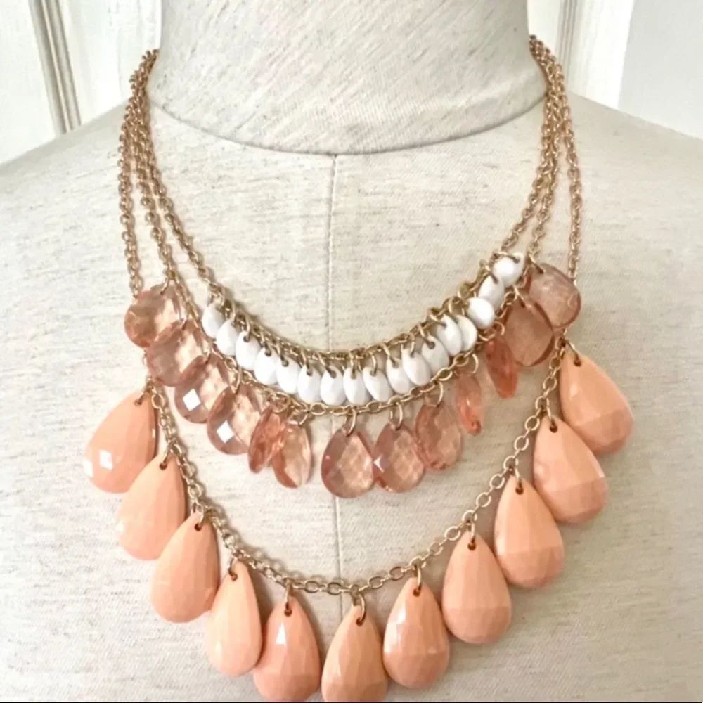 Peach and white 3 tier Statement necklace